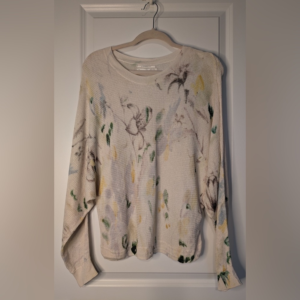 By Anthropologie Printed-Linen Pullover Sweater Size Medium
